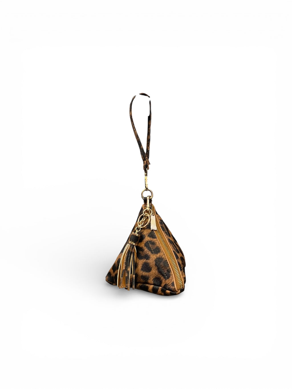 Leopard Triangle Tassel Wristlet Bag