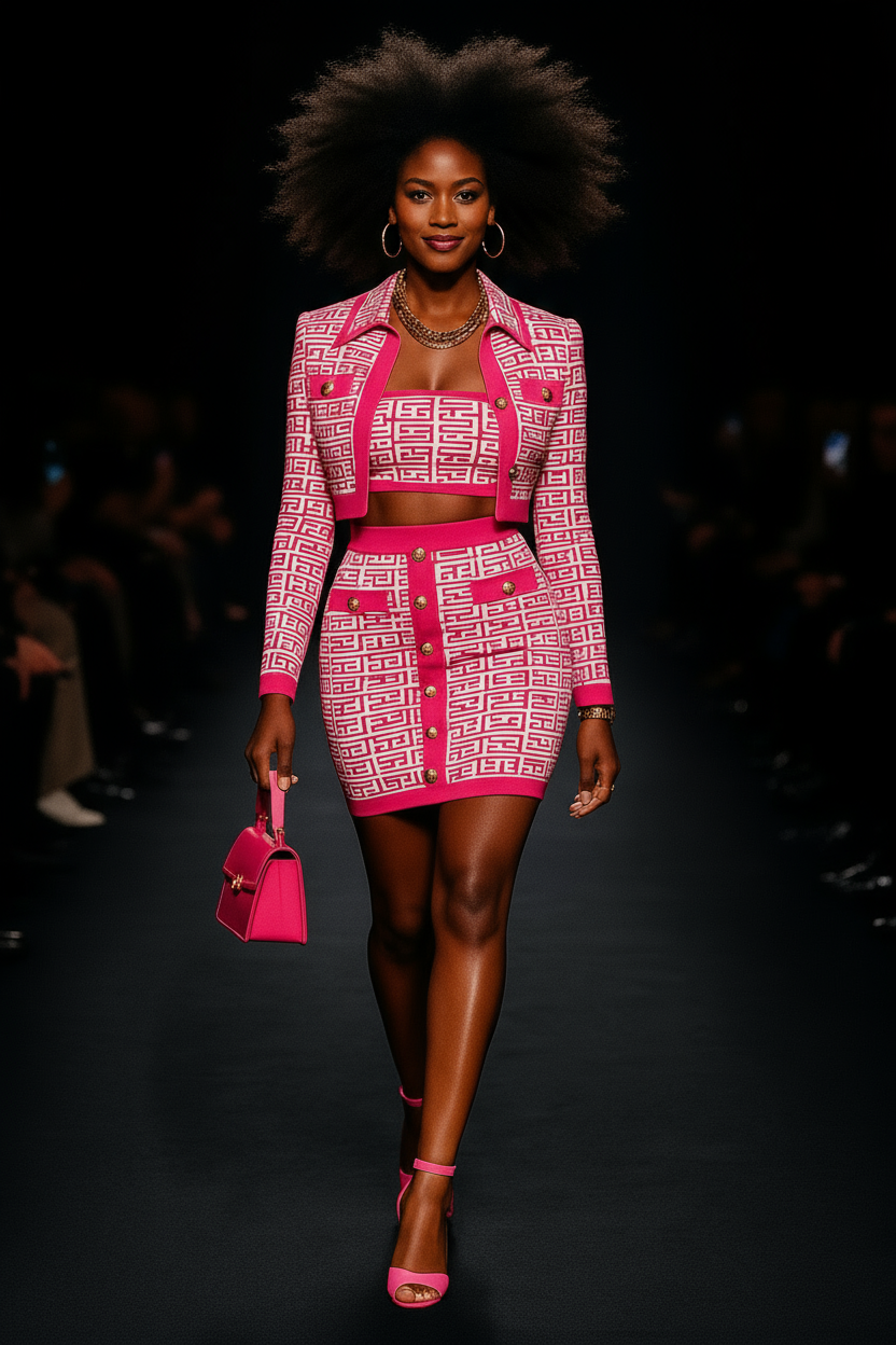 Pink Geometric Knit 3-Piece Set