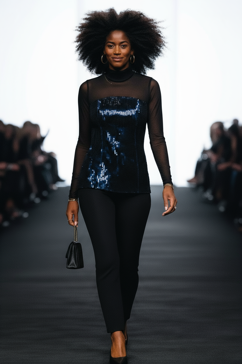 Midnight Sparkle Mesh Sequin Top