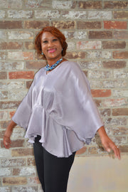 #Satin Peplum Bottom Blouse