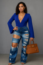 Destruction Two-Tone Flare Jeans