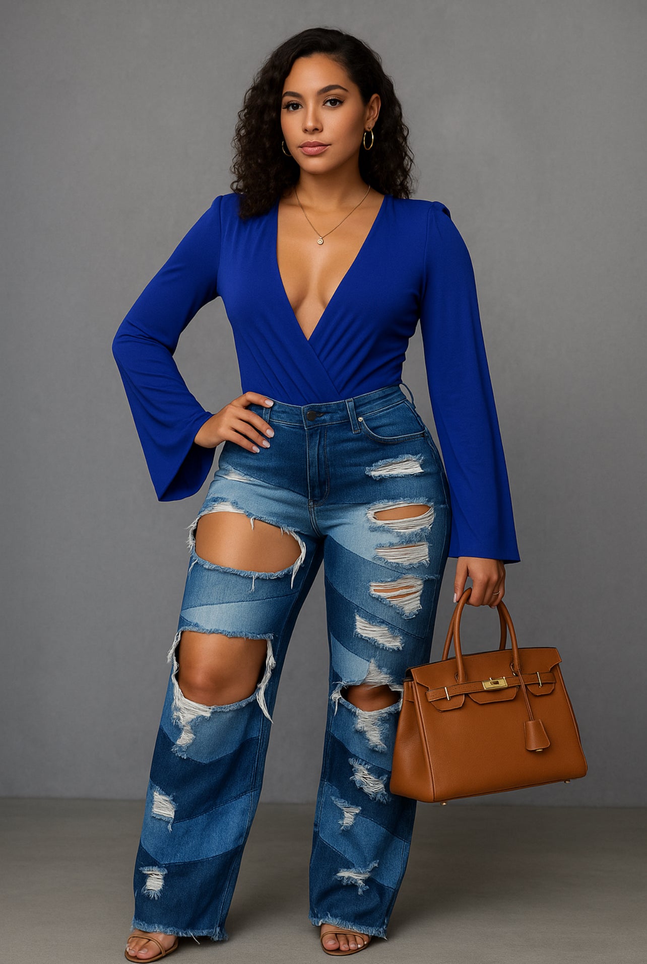 Destruction Two-Tone Flare Jeans