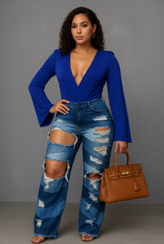#DESTRUCTION TWO-TONE FLARE JEANS
