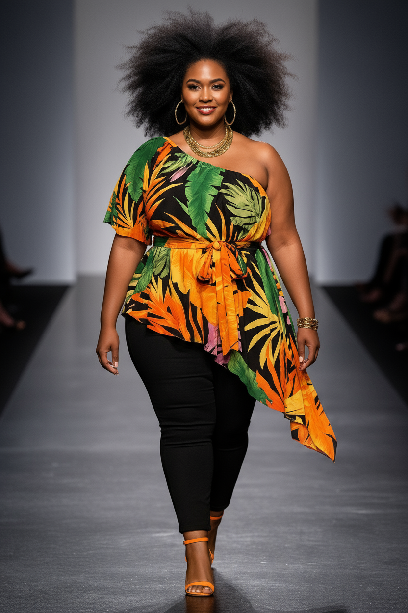 Tropical Sunset One-Shoulder Top