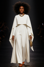 Beige Cape-Overlay Jumpsuit