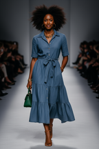 Chambray Tiered Shirt Dress