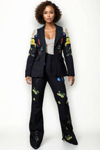 GF1198 FITTED FLORAL JACKET / PANT SET