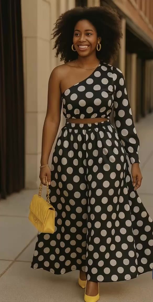Polka Dot Elegance One-Shoulder Dress