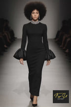 Black Sophisticated Flare-Cuff Gown