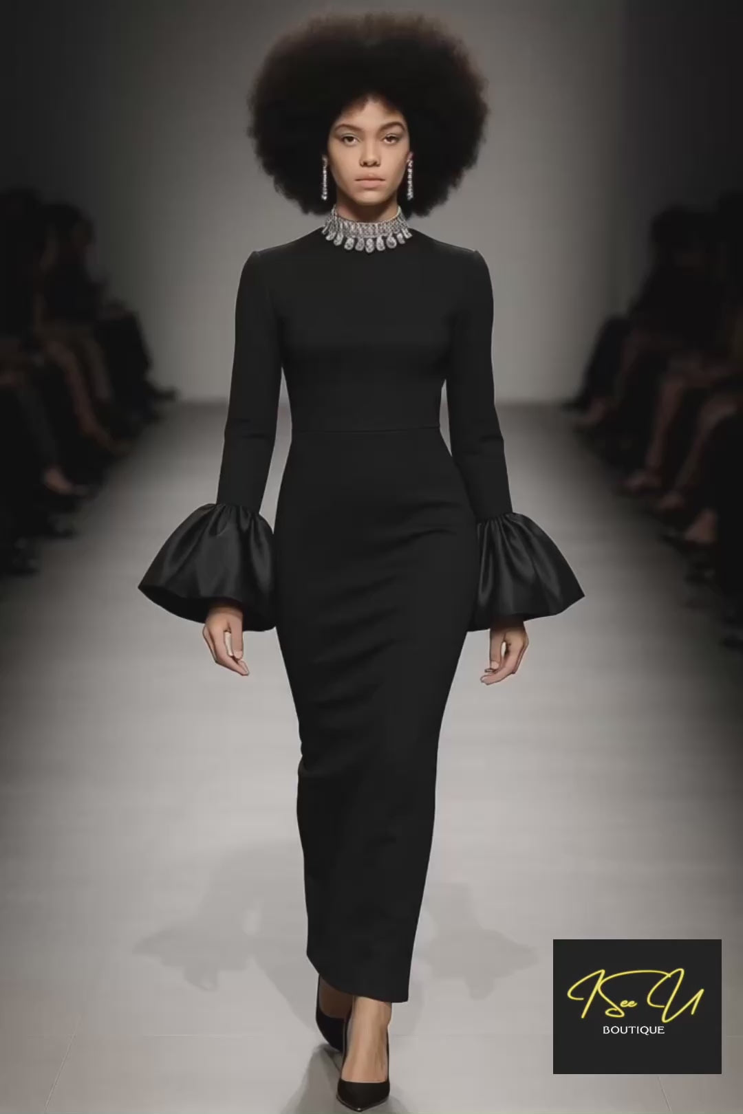 Black Sophisticated Flare-Cuff Gown