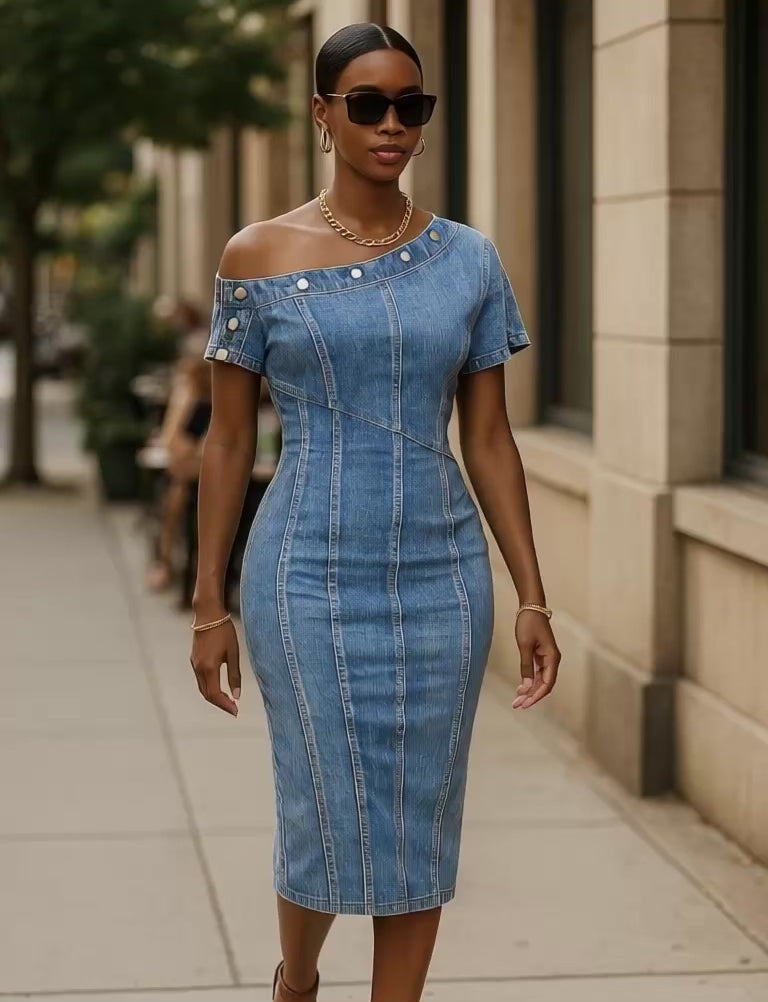 Denim Print Midi Dress