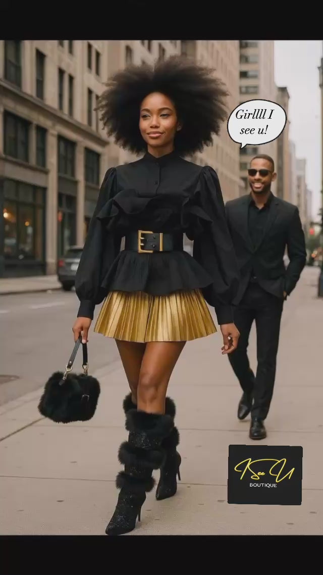 Ruffle Statement Belted Blouse