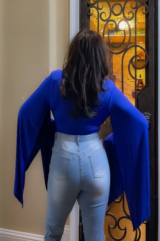 NECK BATWING SLEEVE BODYSUIT BLUE