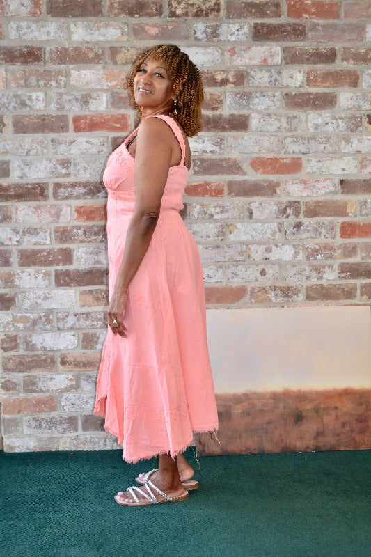 SLEEVELESS PEACH DRESS WIDE STRAPS