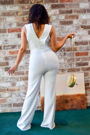 ELEGANT ALL WHITE GOLD BELT JUMPSUIT - I See U Boutique