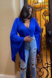 NECK BATWING SLEEVE BODYSUIT BLUE