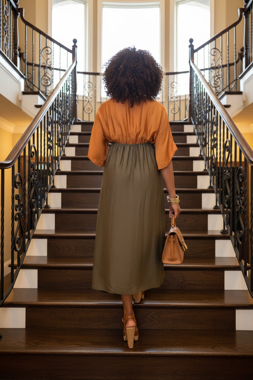 FRONT SPLIT MAXI DRESS BRONZE OLIVE