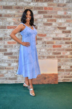 SLEEVELESS LIGHT JEAN DRESS WIDE STRAPS