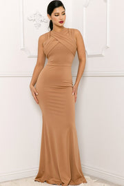 CEDAR - WRAP BANDAGE TOP MAXI DRESS - MOCHA