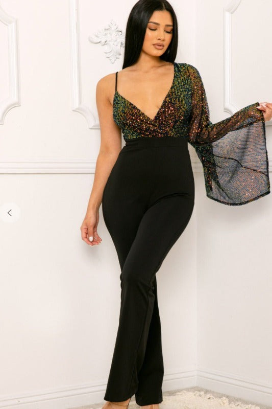 SIZE SHEER SLEEVE JUMPSUIT