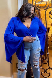 NECK BATWING SLEEVE BODYSUIT BLUE