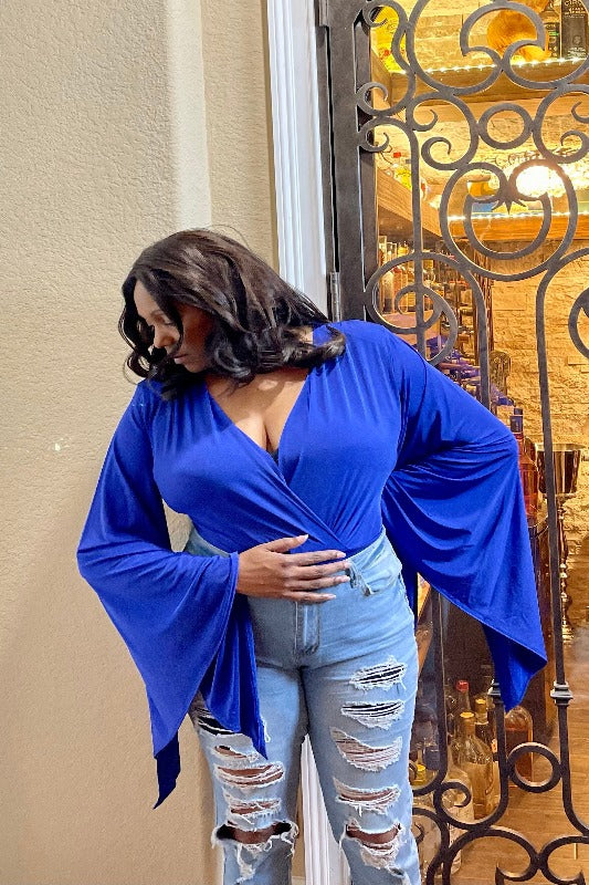 NECK BATWING SLEEVE BODYSUIT BLUE