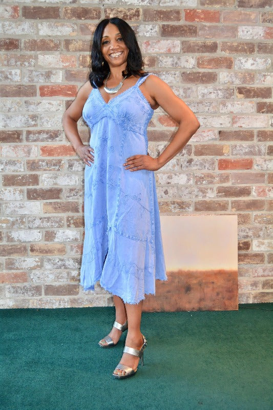 SLEEVELESS LIGHT JEAN DRESS WIDE STRAPS