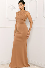 CEDAR - WRAP BANDAGE TOP MAXI DRESS - MOCHA