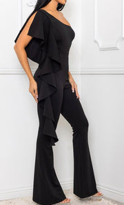 BLACK ASH RUFFLE JUMPSUIT