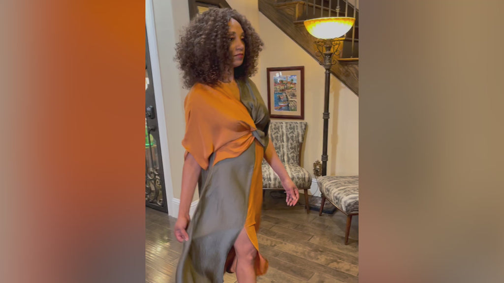 Bronze-Olive Front Split Maxi Dress